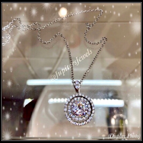 WHITE GOLD 3ct ROUND SIMULATED DIAMOND SOLITAIRE HALO NECKLACE PENDANT - Picture 3 of 5